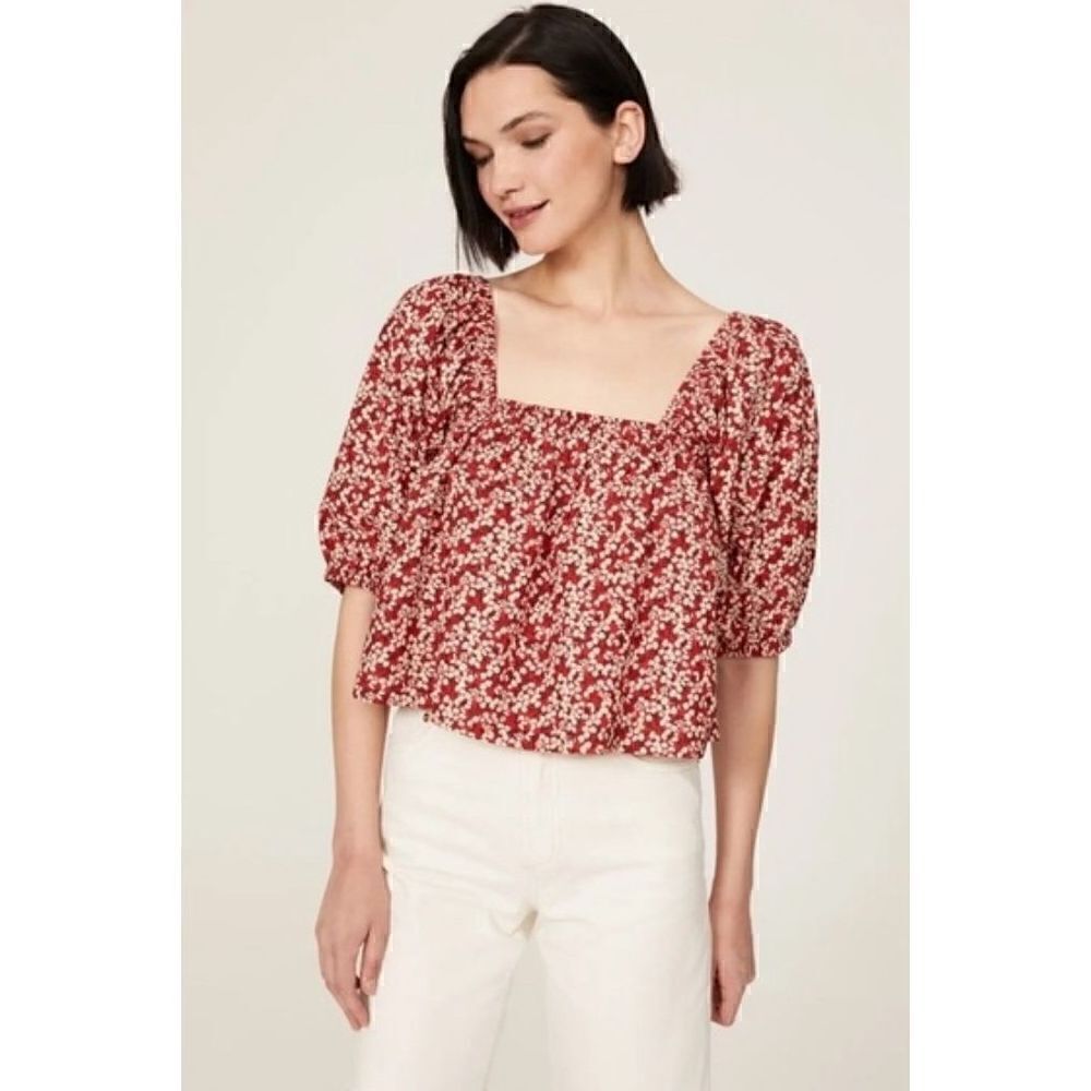 Apiece Apart Gali Shirred Organic Cotton Top in Mn Bouquet NWT Size Large